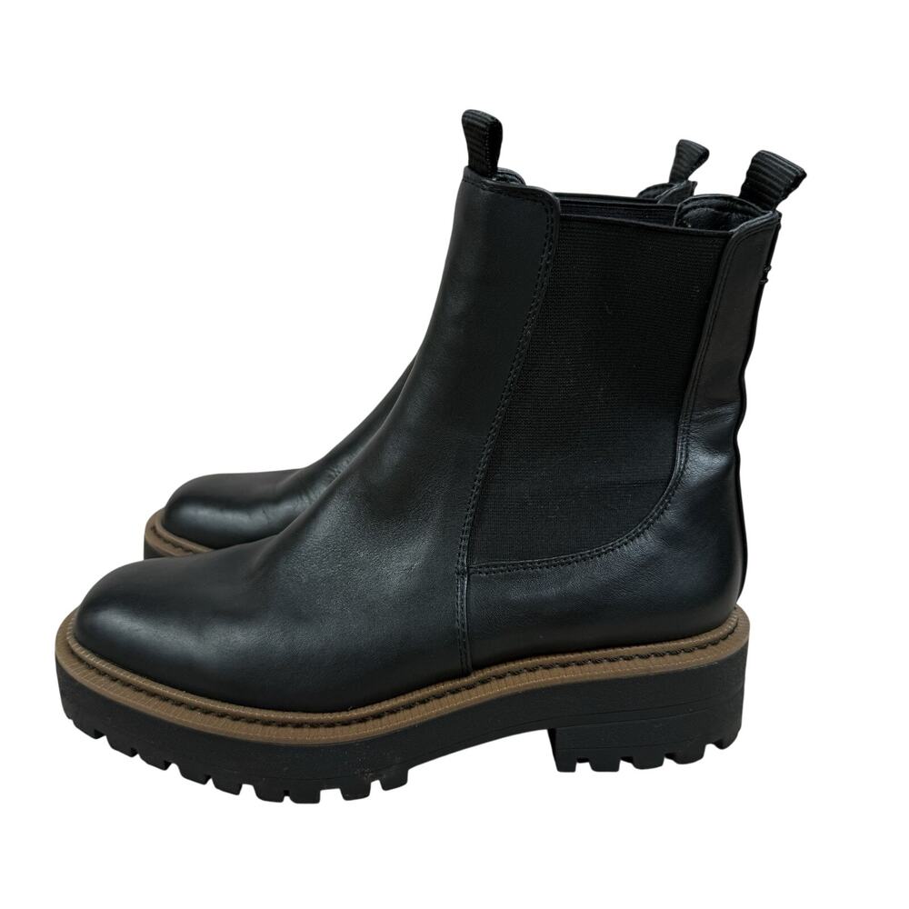 Sam Edelman Luguna Leather Chelsea Boots 7.5 Chunky Lug Sole Black Pull On Goth